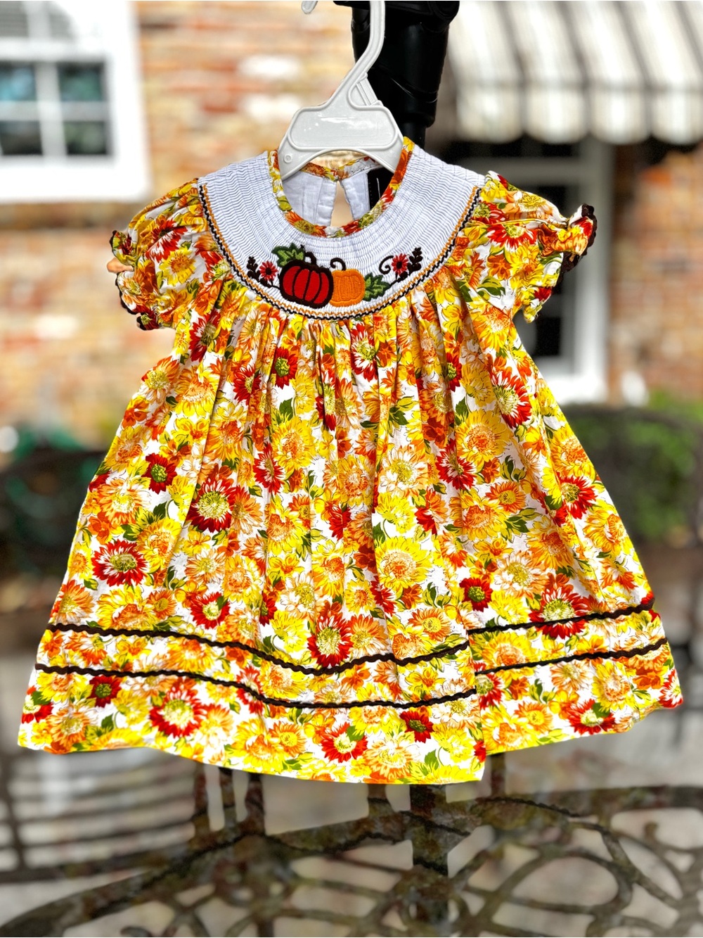 Girls Lil Cactus Fall Sunflower/Pumpkin Smocked Dress, 12-24M - Picture 3 of 10